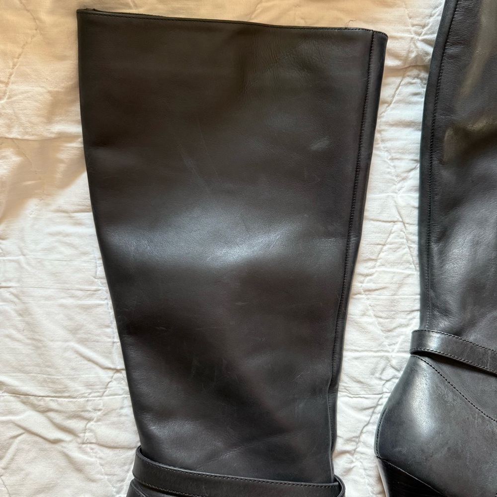 Vince Camuto Women’s Black Leather Strap Knee High Heel Boots - Picture 11 of 16